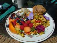 Tofu Scramble with Hash Brown, Fruit and muffin